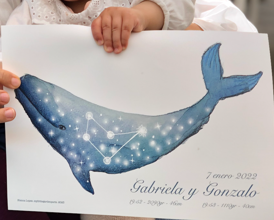 Affiche print Baleine avec constellation a personnaliser