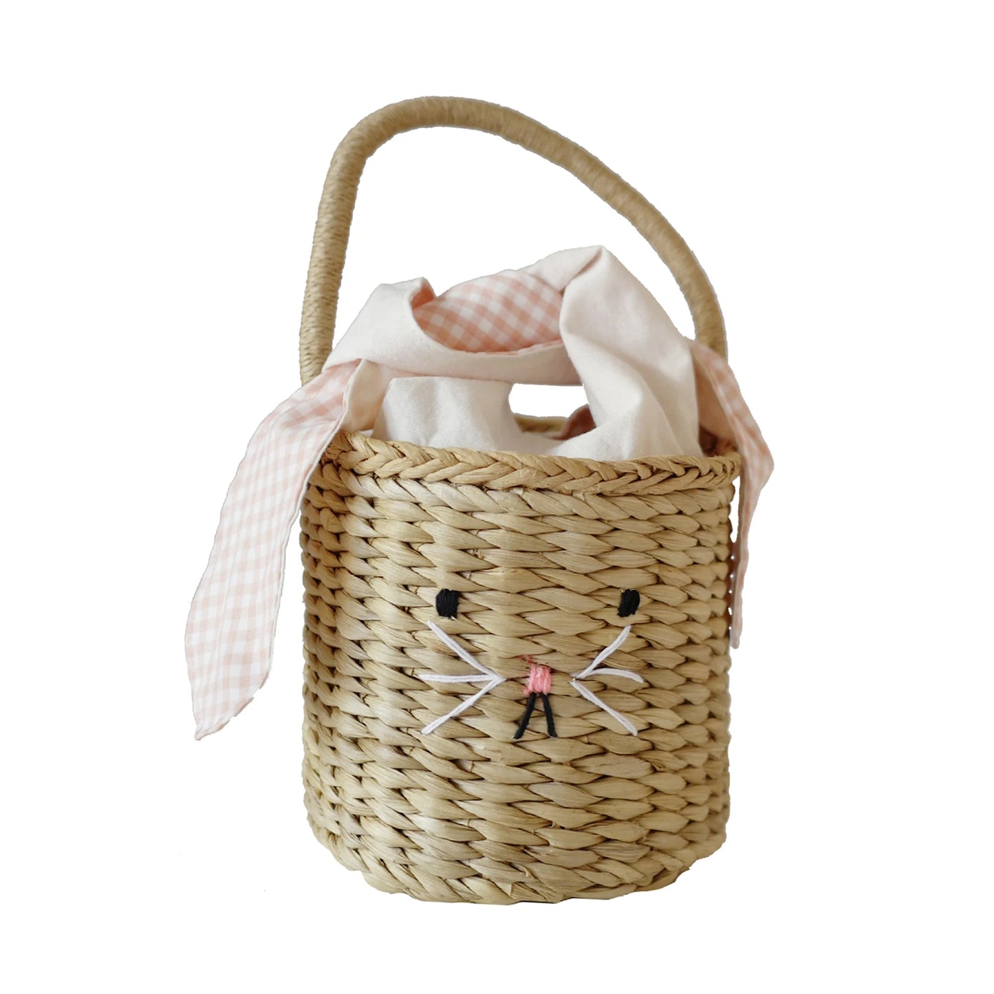 Sac tressé lapin avec oreilles en tissu vichy